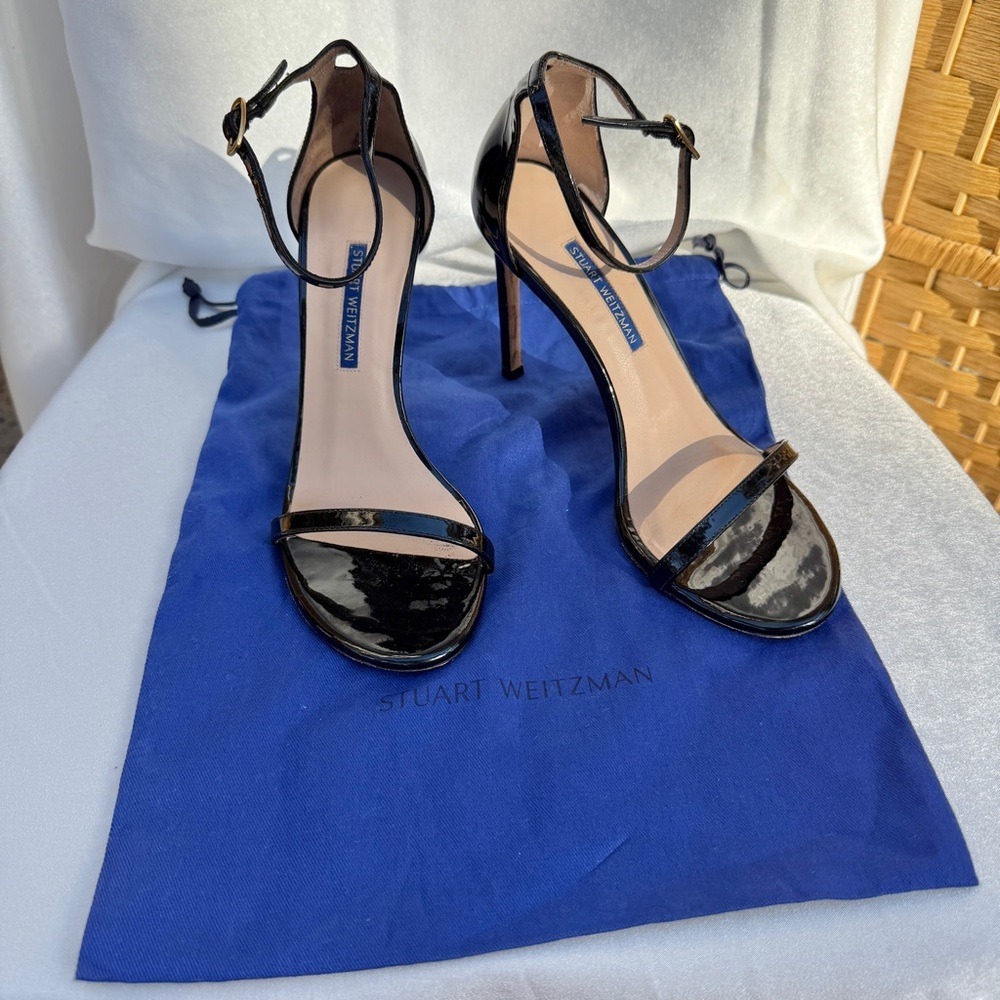 Stuart Weitzman Nudistsong Glossy Black‎ Patent Leather Women's Size 7